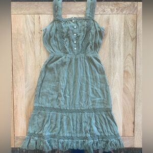 aerie Olive Green Sleeveless Summer Dress with Lace Trim